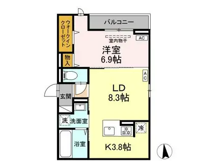 CLASSEUM仙台小田原 D棟(1LDK/2階)の間取り写真
