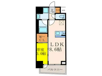 セレニテ江坂グランデ(1LDK/2階)の間取り写真