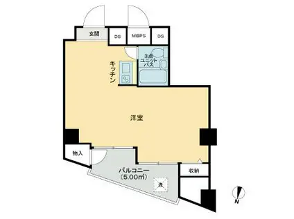 ライオンズマンション六本木(ワンルーム/1階)の間取り写真