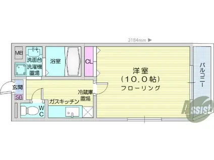 大行院丁スクエア(1K/4階)の間取り写真