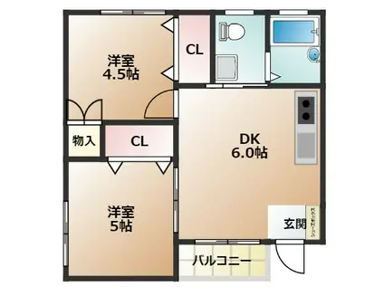ブラウンコート(2DK/1階)の間取り写真