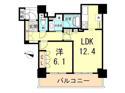 ワコーレ神戸灘タワー(1LDK/9階)の間取り写真
