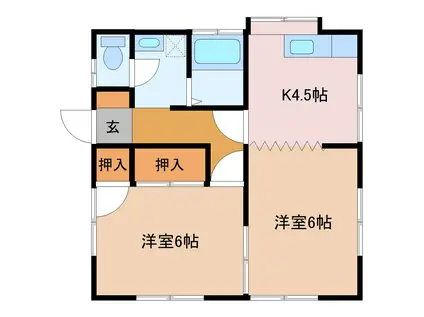 茂原市本納戸建(2K/1階)の間取り写真