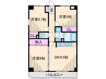 サンヴィレッジ14(3DK/4階)の間取り写真