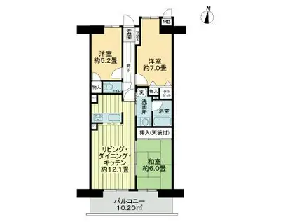 ライオンズマンション山手町(3LDK/6階)の間取り写真