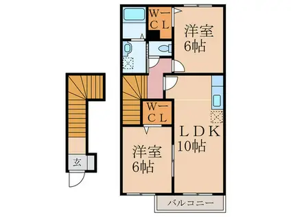 サン・クローバー小竹弐番館(2LDK/2階)の間取り写真