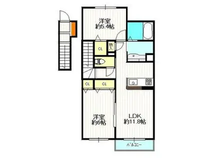 シャーメゾン錦が丘(2LDK/2階)の間取り写真