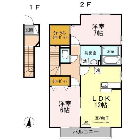 セジュールJINII棟(2LDK/2階)の間取り写真