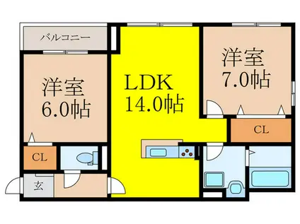 トミー コンフォート(2LDK/1階)の間取り写真