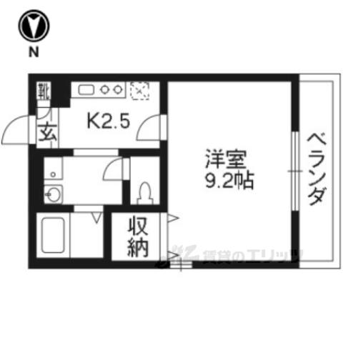 AMOUR一乗寺1棟(1K/2階)の間取り写真