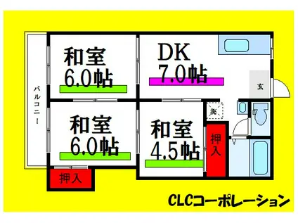 桜ビラA棟(3DK/2階)の間取り写真
