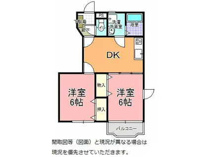 グリーンフィールド(2DK/1階)の間取り写真