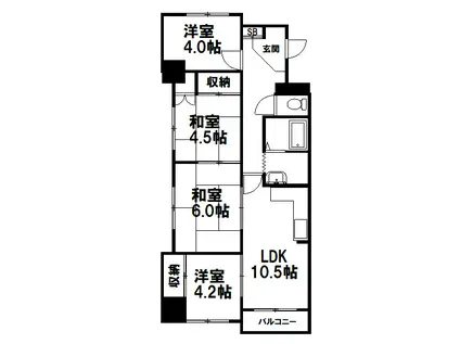 大栄マンション鶴ヶ岱(4DK/5階)の間取り写真