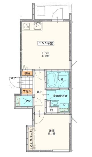 久留米野中町アパート(1LDK/1階)の間取り写真