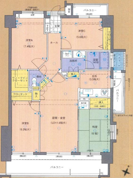 アーサー久留米グランセ(3LDK/2階)の間取り写真