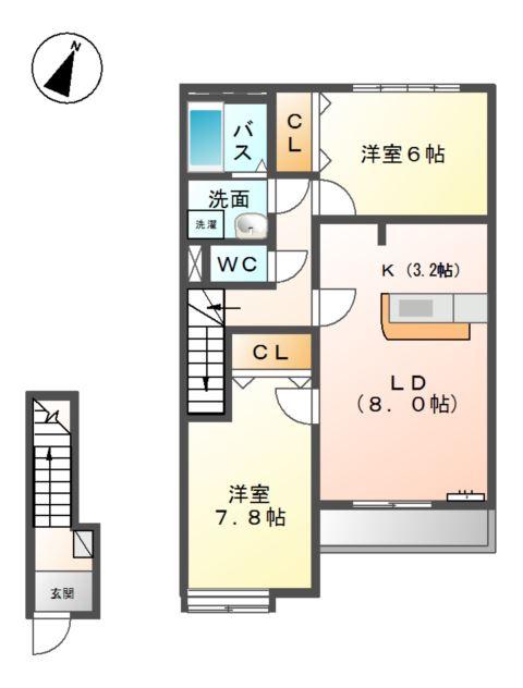 サンプレイスM A棟(2LDK/2階)の間取り写真