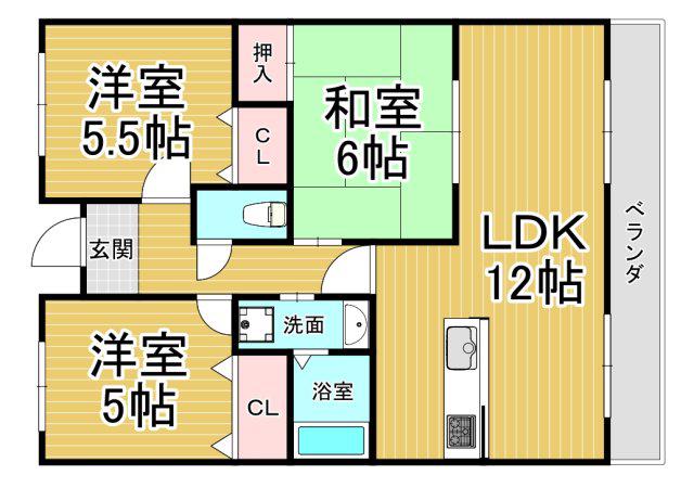 REIWA宝塚(3LDK/3階)の間取り写真