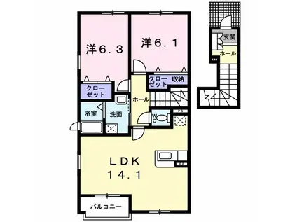 ラッフィナート・カーサ四番館(2LDK/2階)の間取り写真