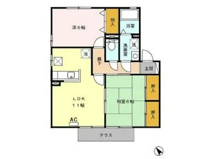 サンフローラ一ツ葉A棟(2LDK/1階)の間取り写真