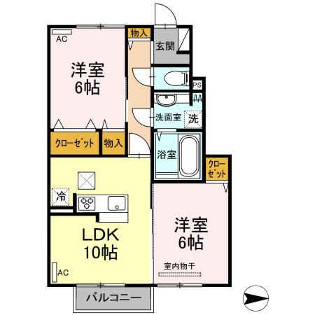 イーグルネスト A(2LDK/1階)の間取り写真