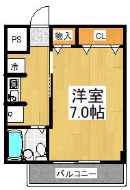 ベルエール調布(1K/3階)の間取り写真