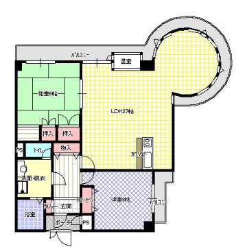 ニューハイツ花水木(2LDK/4階)の間取り写真