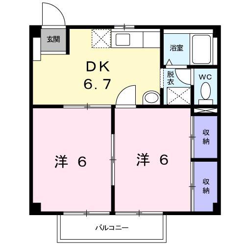 ベルエール清水A(2DK/1階)の間取り写真