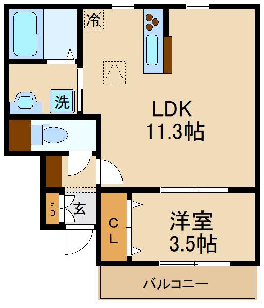 松戸新田(1LDK/1階)の間取り写真