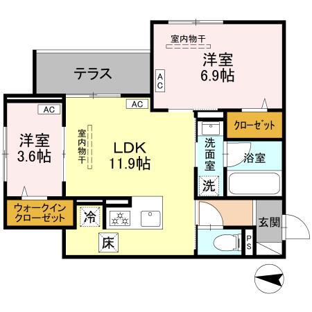 フリシュ深見(2LDK/3階)の間取り写真