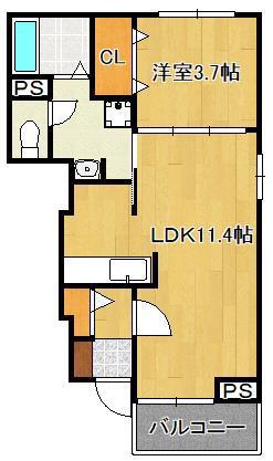 カーサK.F(1LDK/1階)の間取り写真