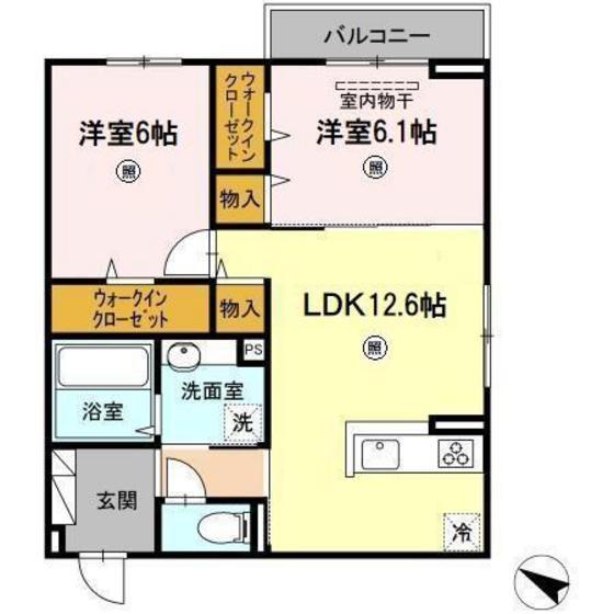 ラ・フィーグ古江東(2LDK/3階)の間取り写真