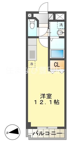 フィオーレ上丘(ワンルーム/1階)の間取り写真