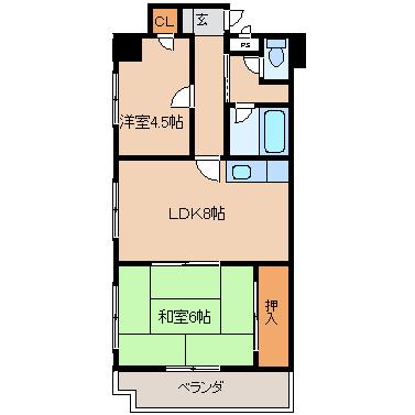サンライズ荒木駅前(2LDK/4階)の間取り写真