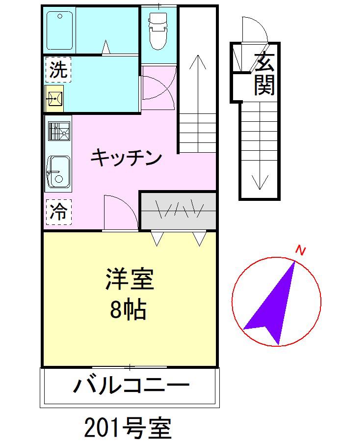 リングベルハイム(1K/2階)の間取り写真