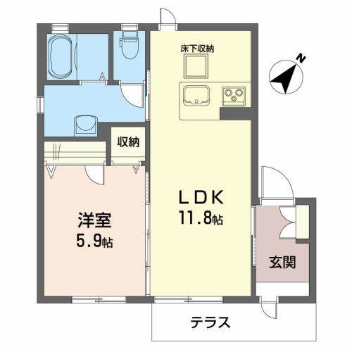 PRIVATEGARDEN 向陽台(1LDK/1階)の間取り写真