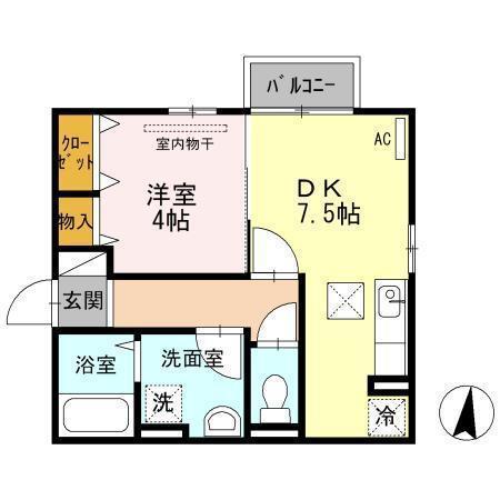 エスポワール(1DK/2階)の間取り写真