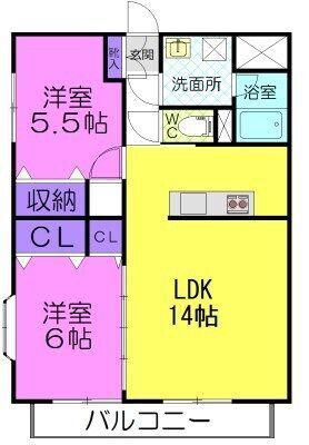 レジデンス下栗(2LDK/2階)の間取り写真