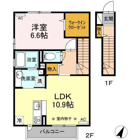 シャルムAZONO(1LDK/2階)の間取り写真