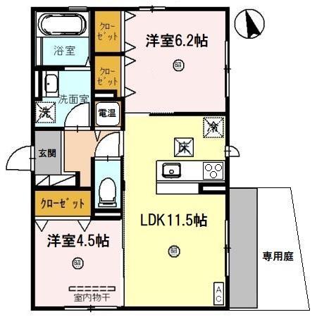 EL・SERENO江坂イースト(2LDK/1階)の間取り写真
