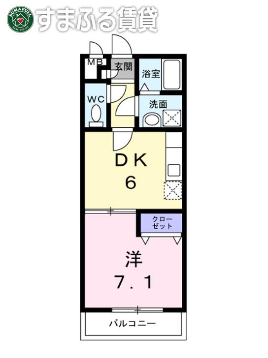 アンプルールリーブルWING(1DK/1階)の間取り写真