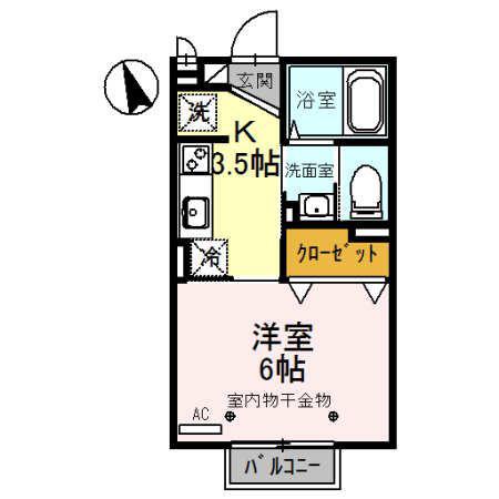 シンシア(1K/2階)の間取り写真