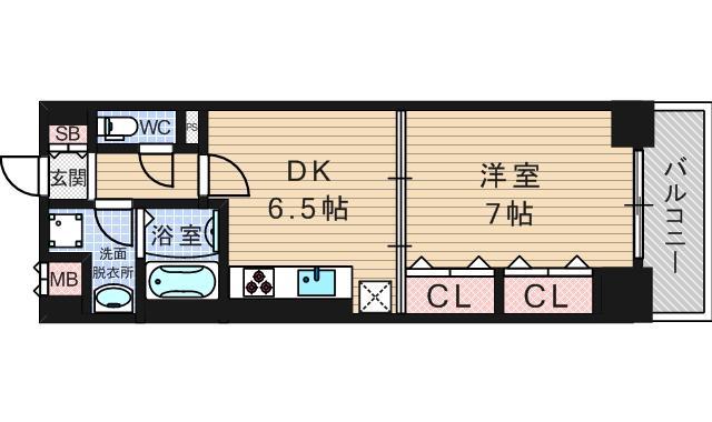 プラシード新町(1DK/9階)の間取り写真