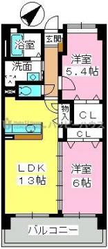 フェニックス福岡南(2LDK/10階)の間取り写真