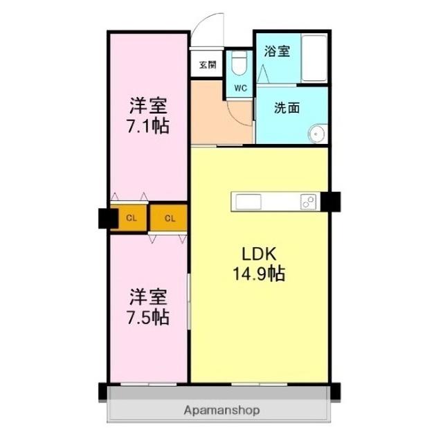 アグレアーブル(2LDK/2階)の間取り写真