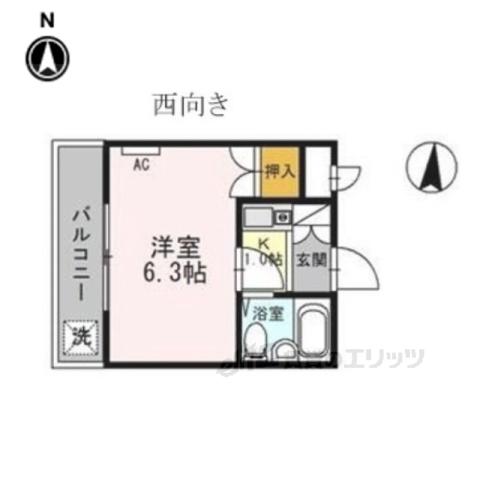 シャトー栄根Ⅱ(1K/2階)の間取り写真
