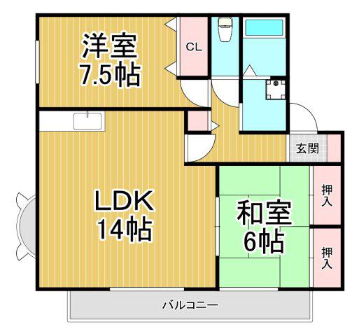 ガーデンスクエア伊丹C棟(2LDK/1階)の間取り写真