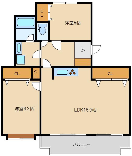 グリシーヌ鷺沼(2LDK/2階)の間取り写真