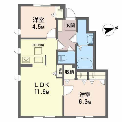 レジデンス ときわ橋 B棟(2LDK/1階)の間取り写真