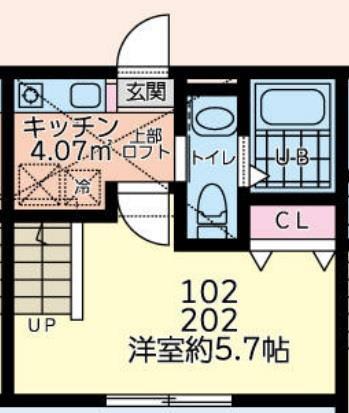 アバーロ淵野辺(1K/2階)の間取り写真