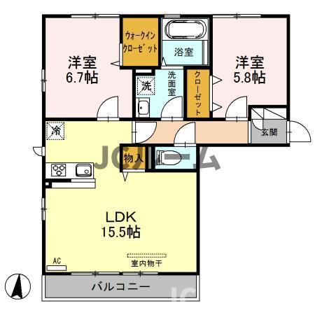 ブリリアントコート(2LDK/2階)の間取り写真